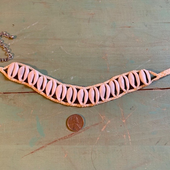🧡 VTG Hippie Reversible Handmade Crochet Cowrie Sea Shell Choker - Cowrie Shell - Picture 7 of 9